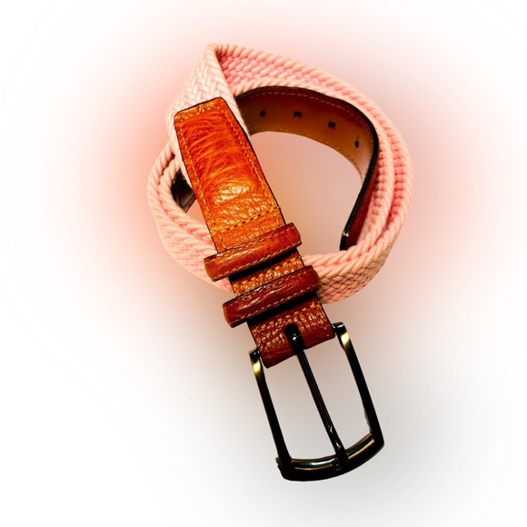 Torino Men's Pink Knit Woven Stretch Belt Sz 38 69503 USA Italian Leather GOLF - Picture 2 of 9